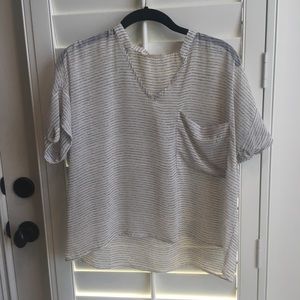 Lush XS sheer white and black stripe blouse